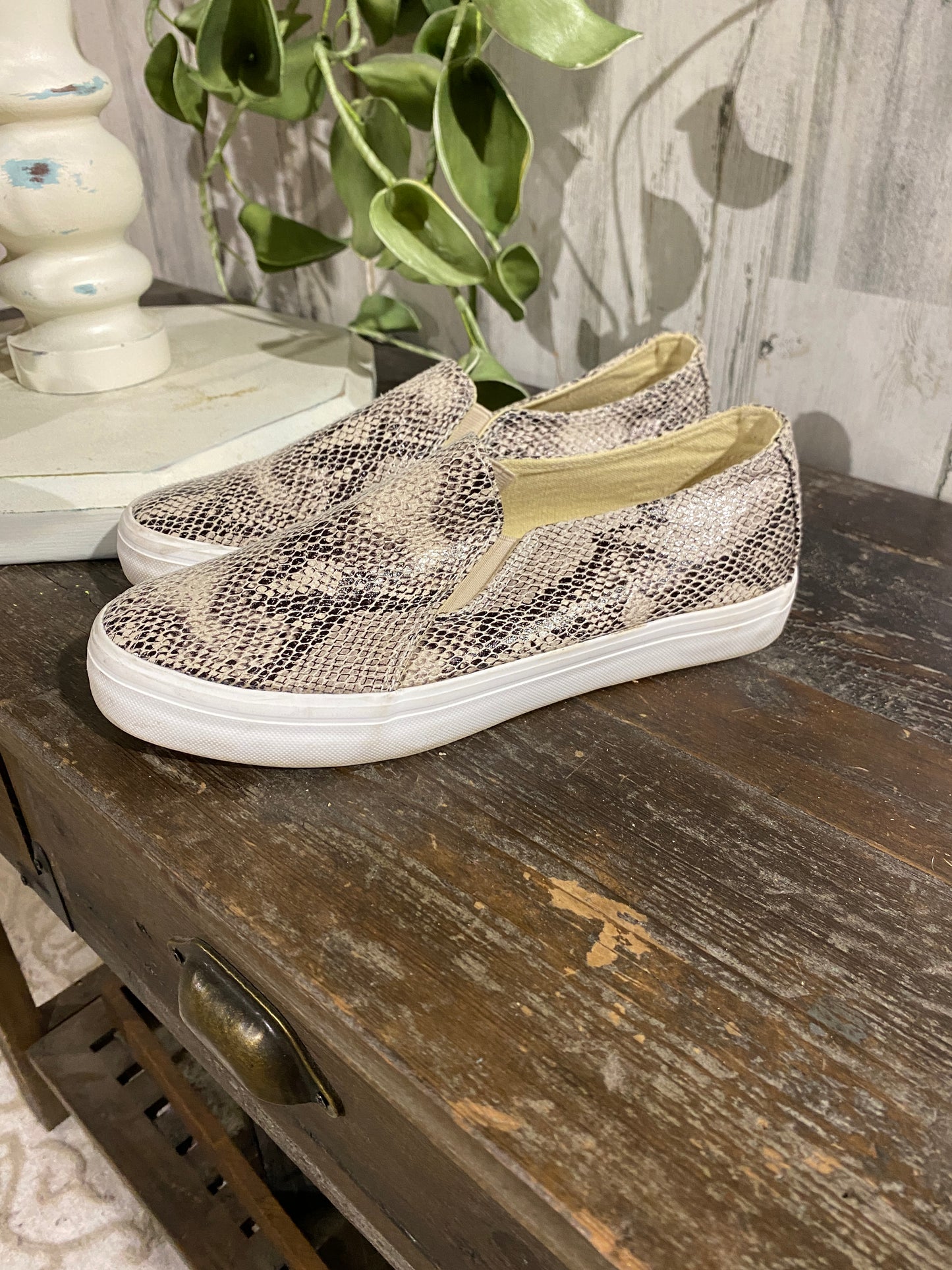 Womens Restricted Brand Snake Print Slip On Sneakers Sz 7