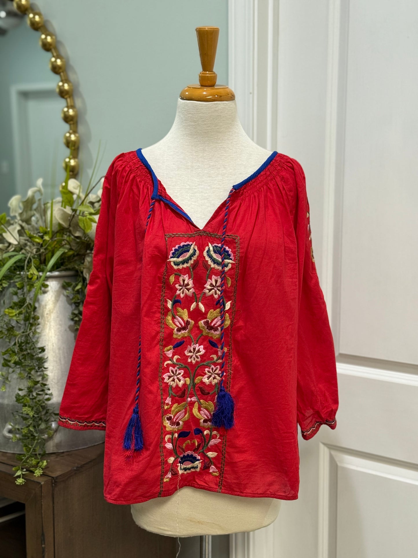 Womens KAS Designs Embroidered Blouse Size Medium