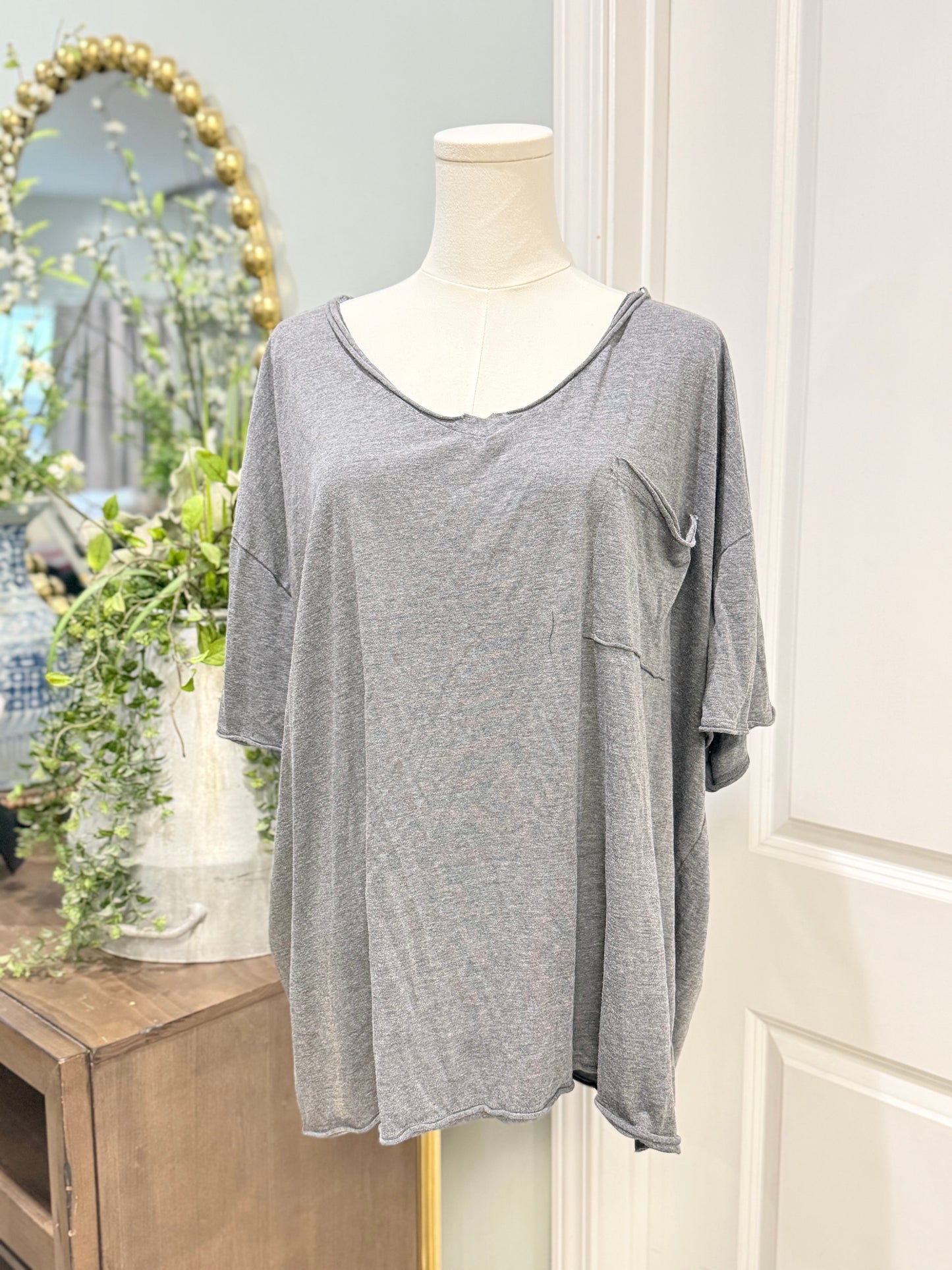 Womens Grey Zenana Pocket Tee XL EUC