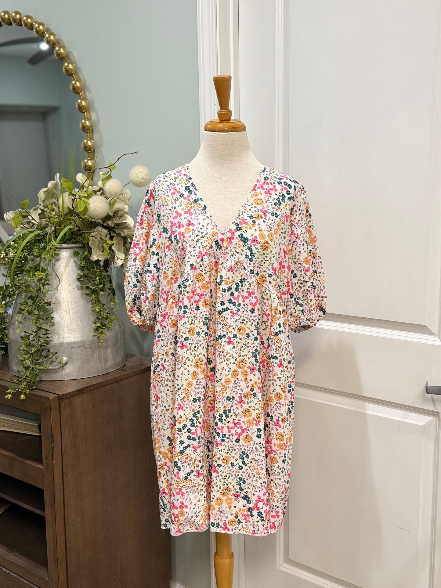 Womens Pink Floral Dress Size Large