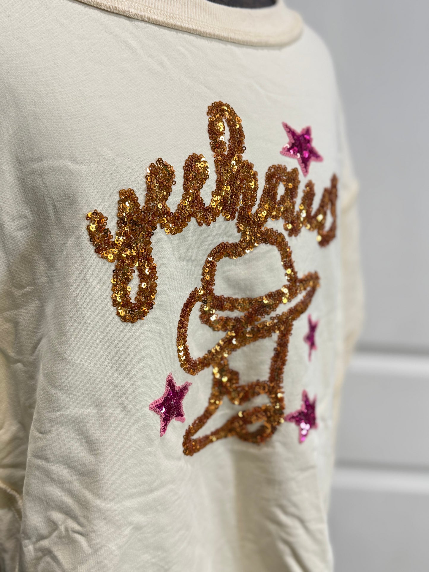 Womens Yeehaw Sequin Blouse Small EUC OVERSIZED