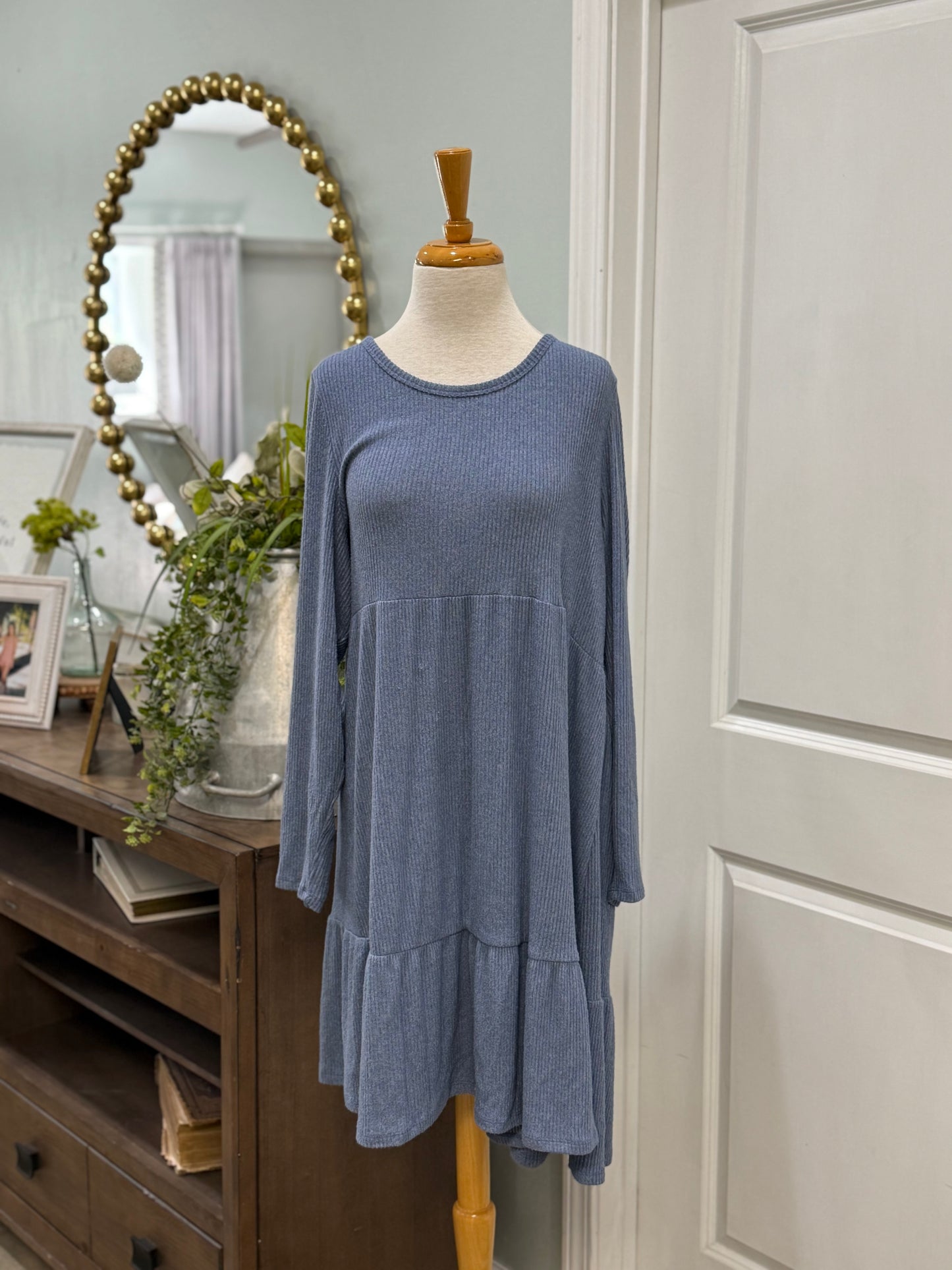 Womens Pink Rose Ribbed Dress Size 2X