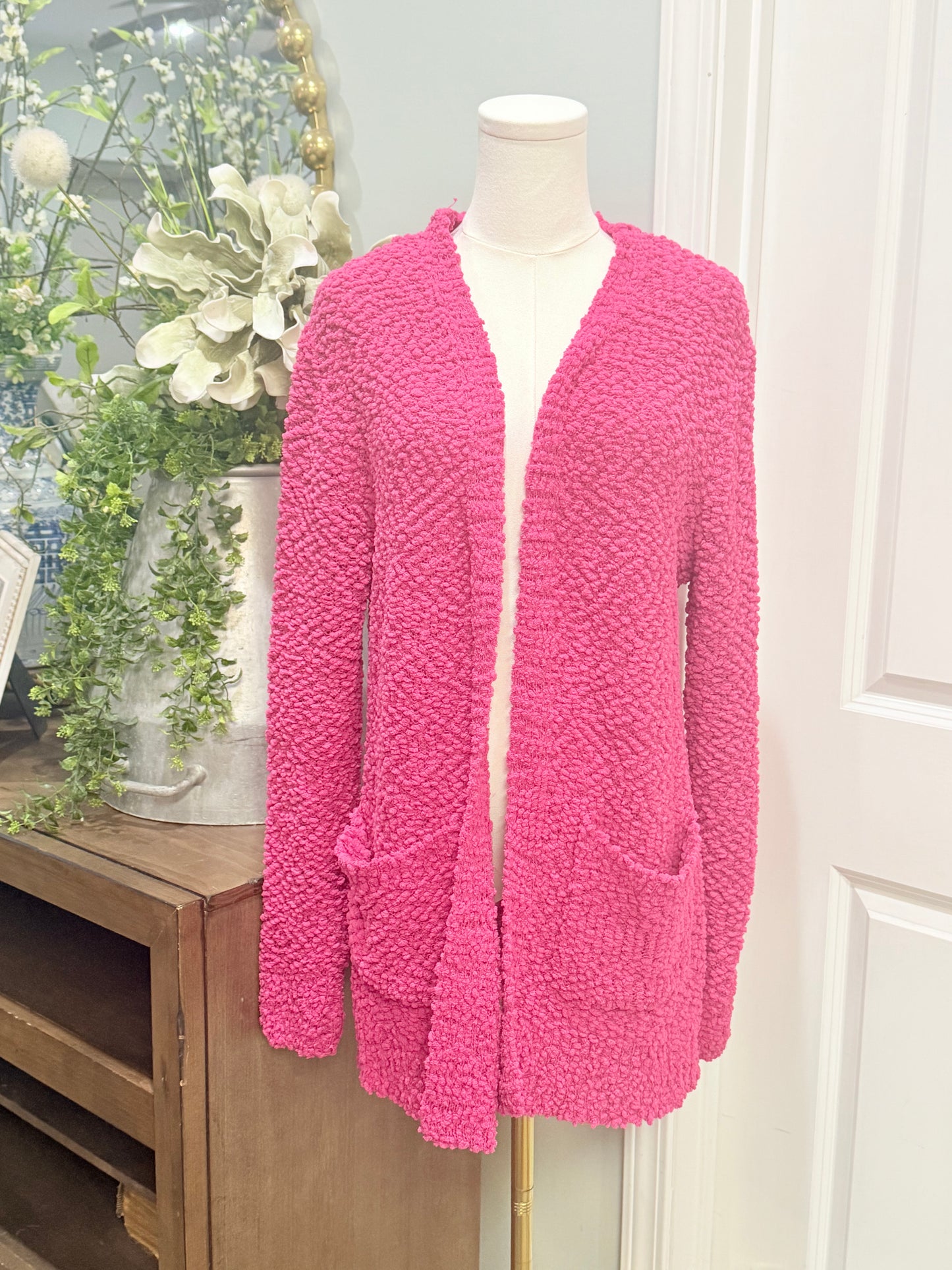 Womens Zenana Pink Popcorn Cardigan Small EUC