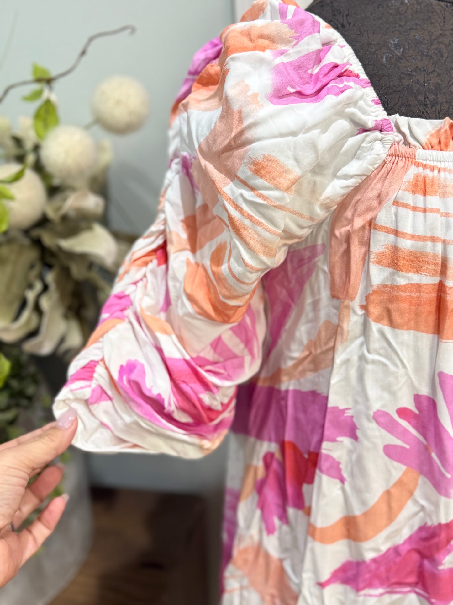 Womens Entro Puff Sleeve Midi Dress Small