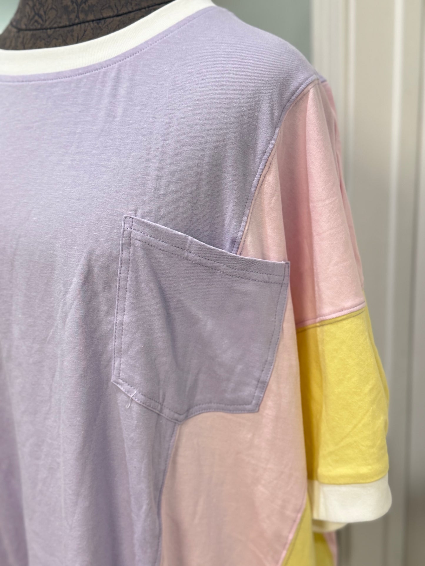 Womens Color Block Pocket Blouse XL