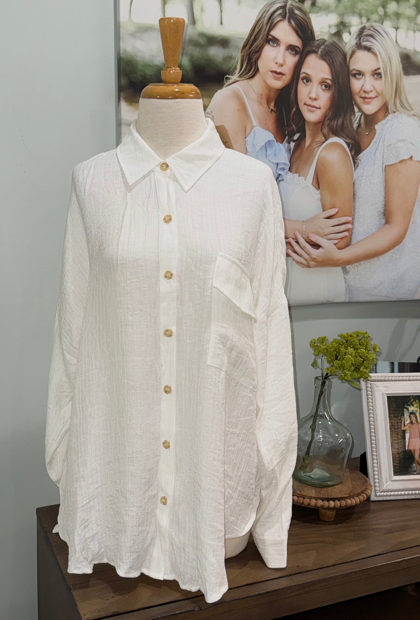Womens Blu Pepper White Blouse Size Large NWT