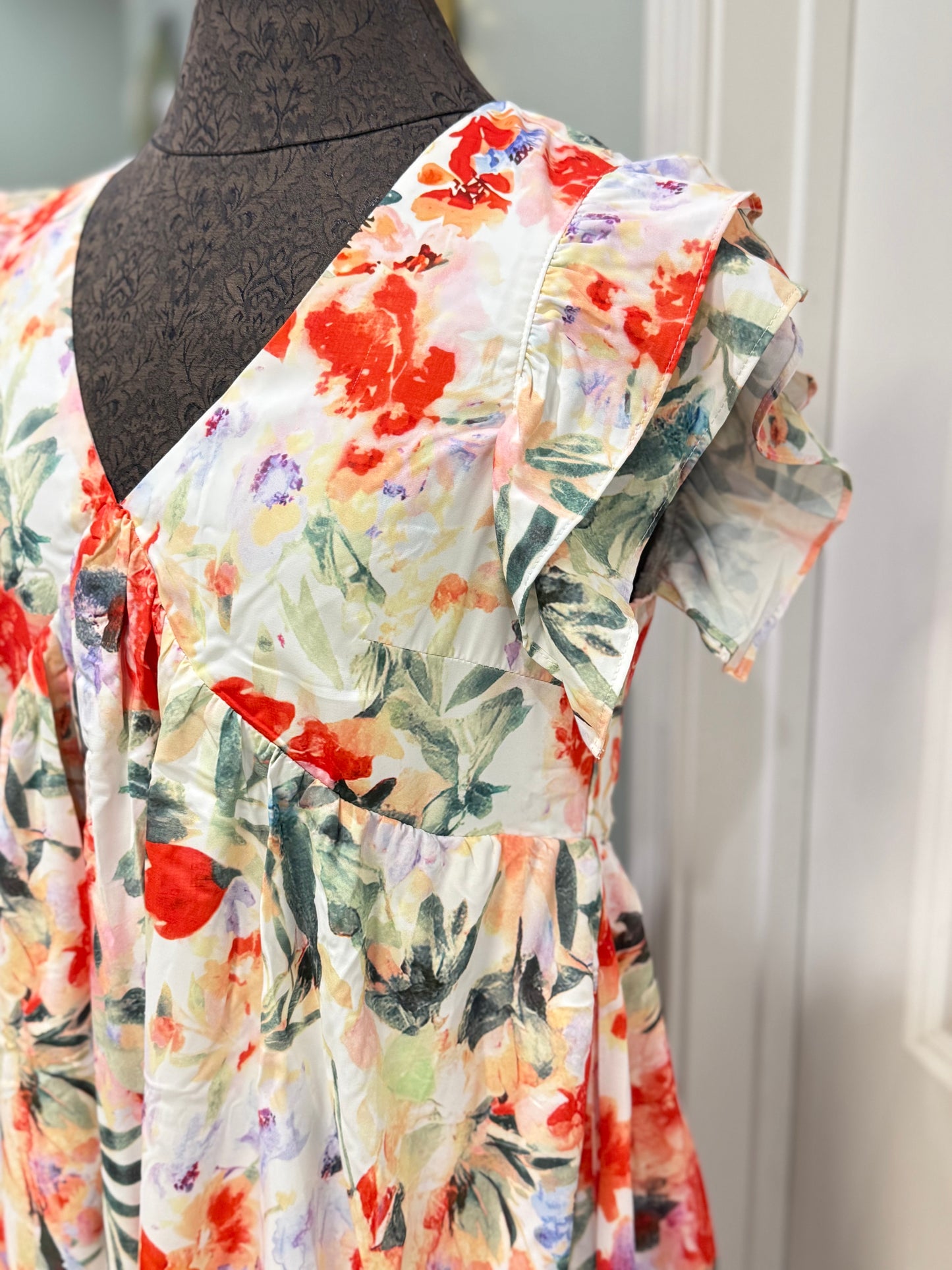 Womens Double Ruffle Floral Dress Small-XL NEW