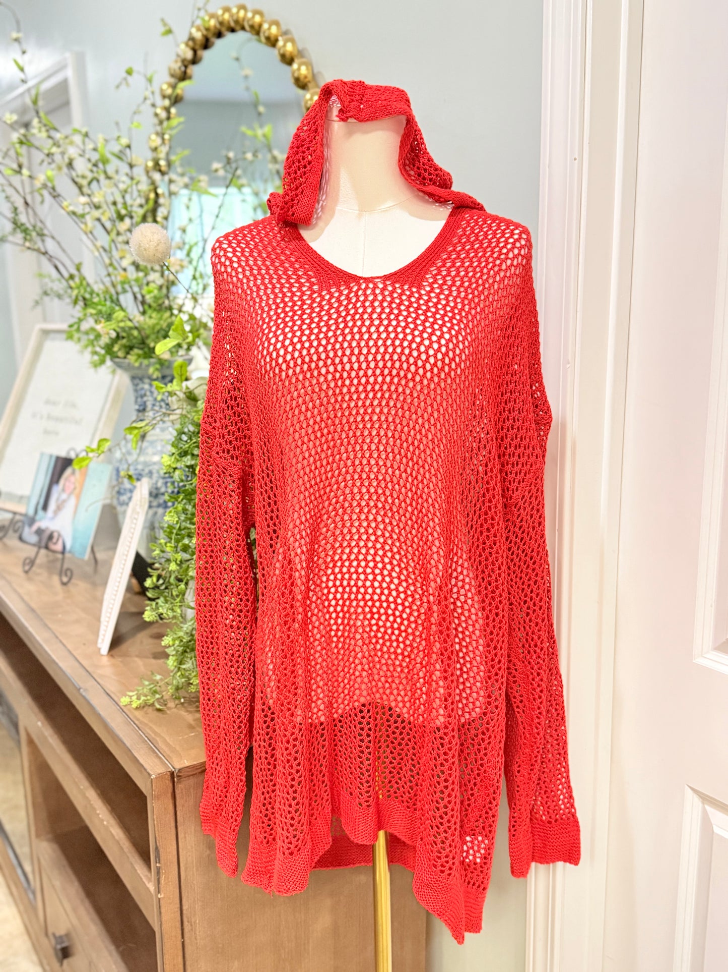Womens Red Mesh Pullover 2XL EUC