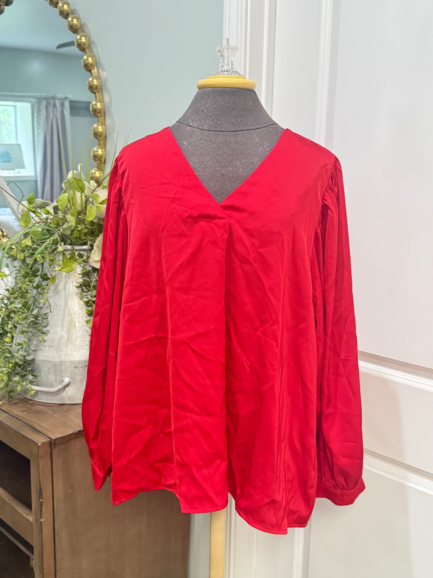Womens Jodifl Red Satin Blouse XL NWT
