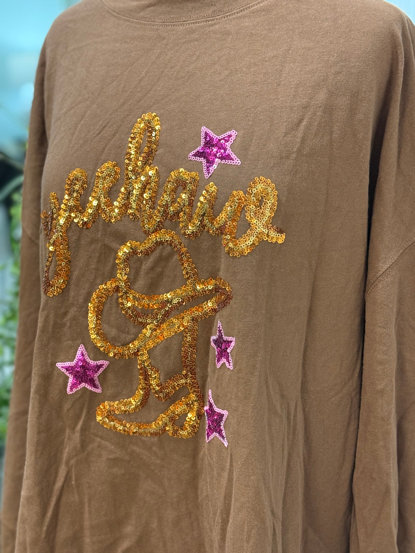 Womens Yeehaw Sequin Blouse Size Large