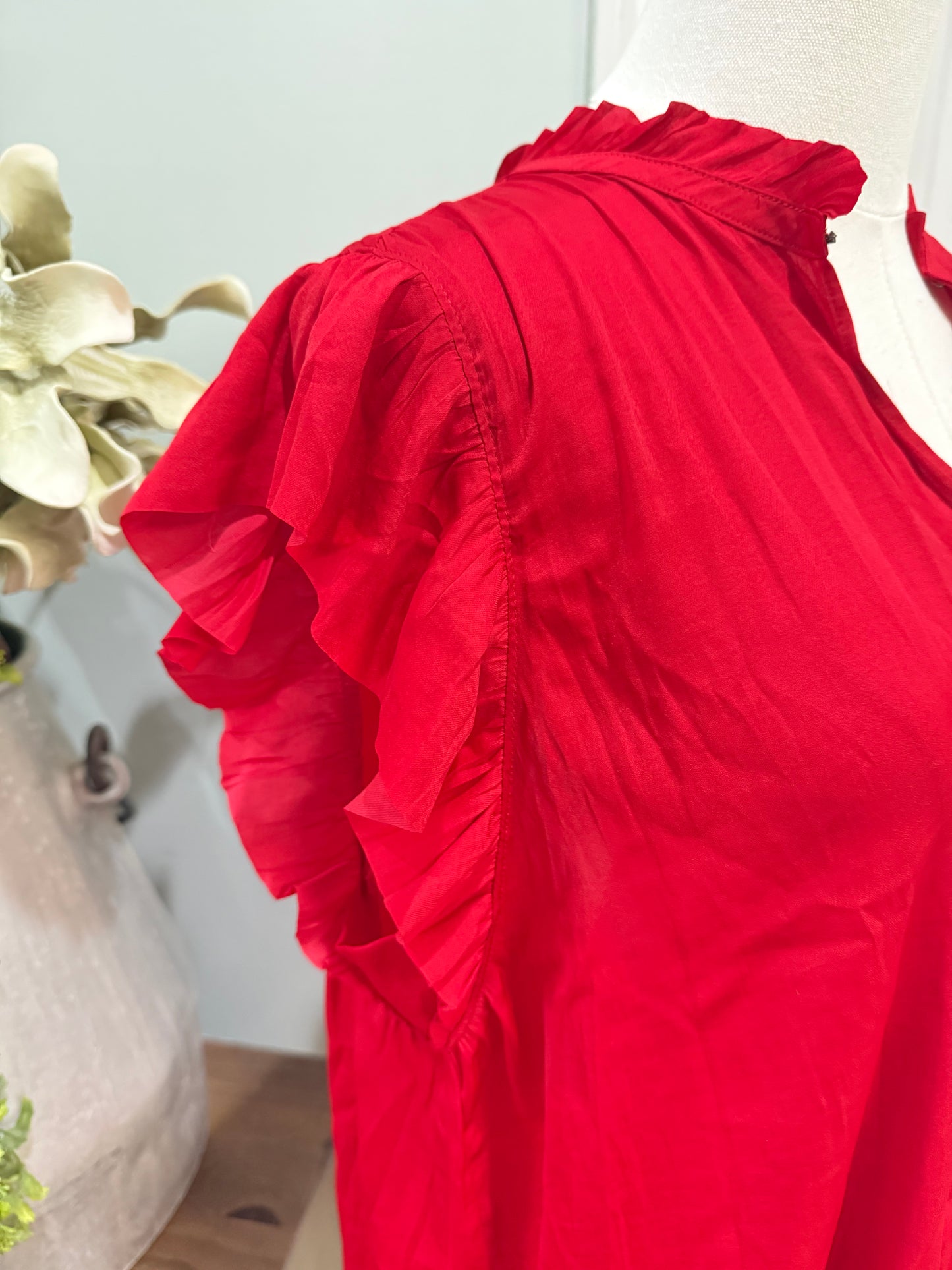Womens Gap Red Satin Flutter Sleeve Blouse XL NWT