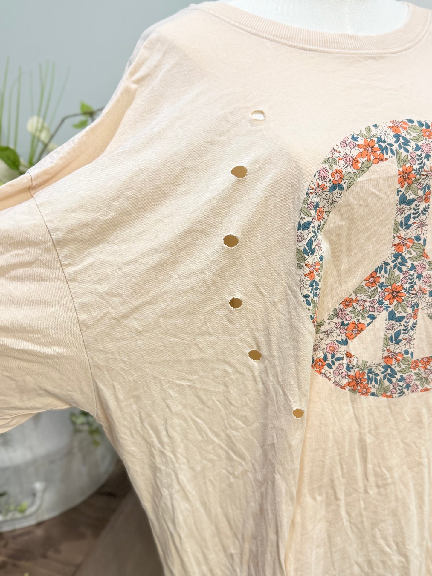 Womens Easel Peach Burnout Tshirt Large EUC