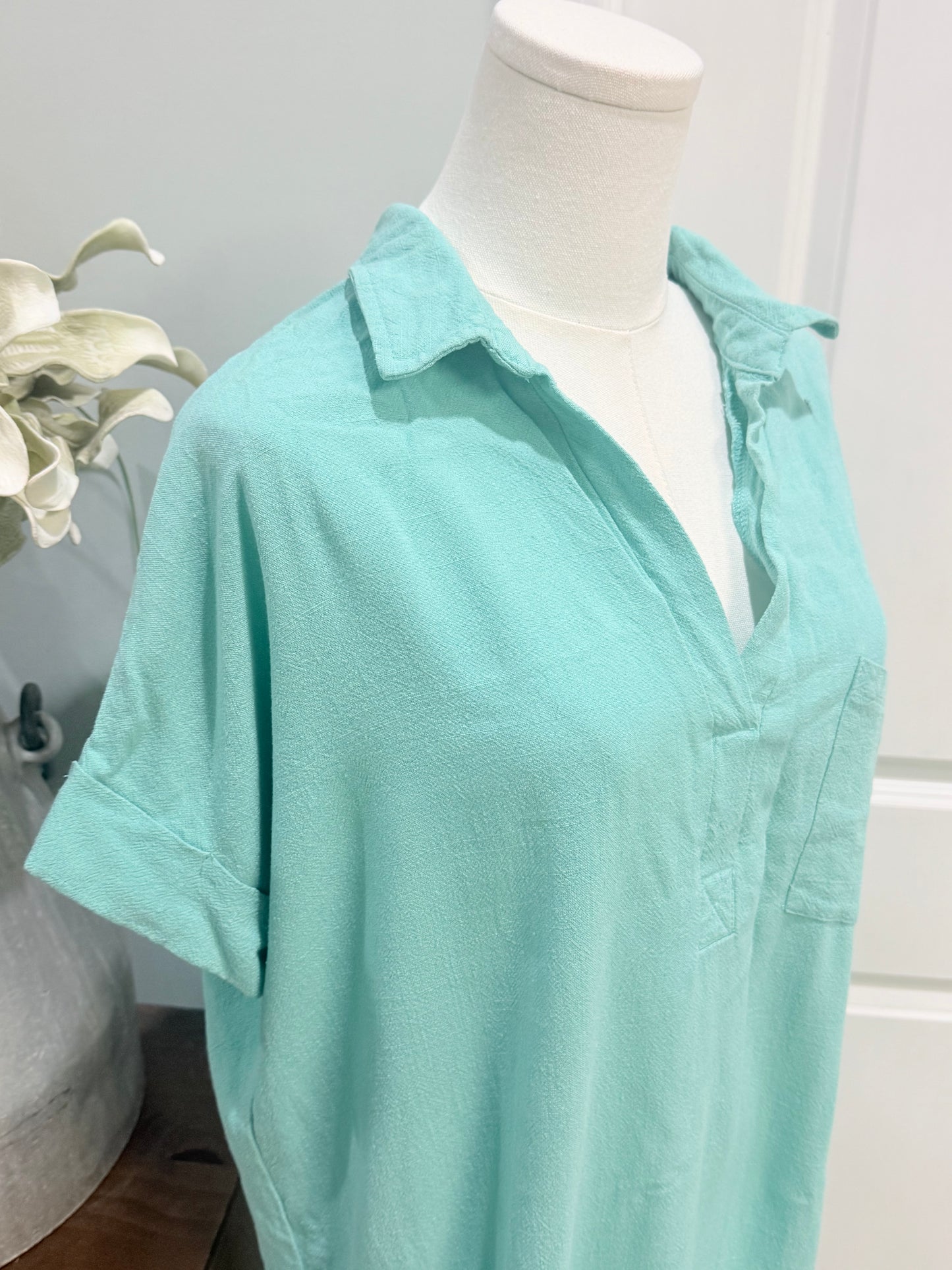 Womens Seafoam Linen Midi Dress Large EUC