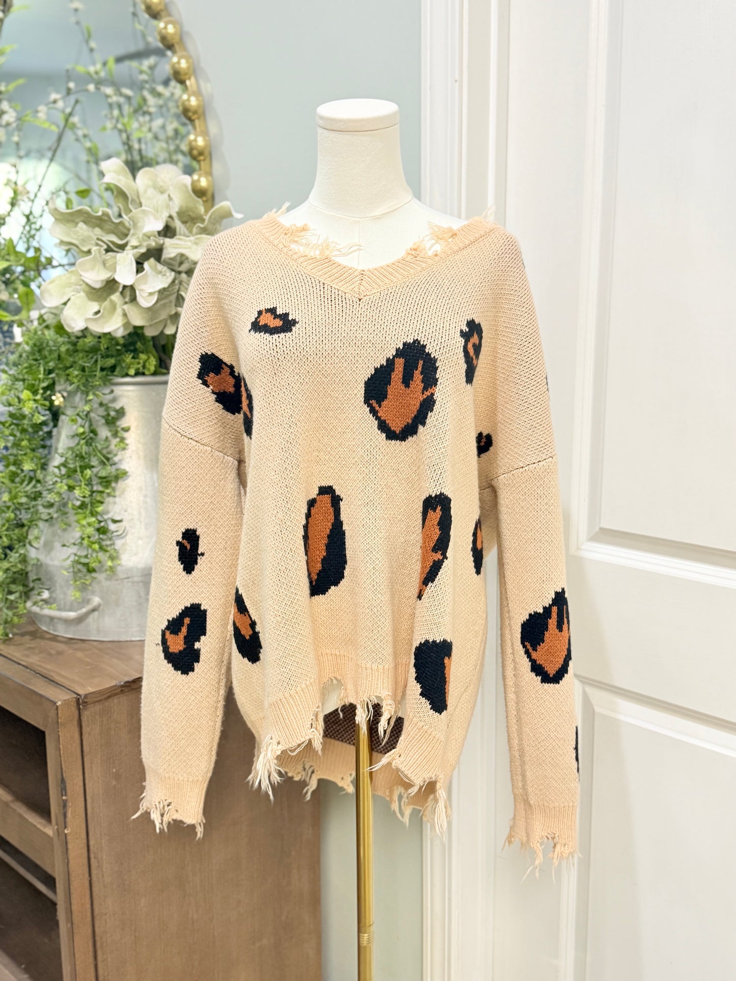 Womens Blue Buttercup Leopard Sweater Large EUC