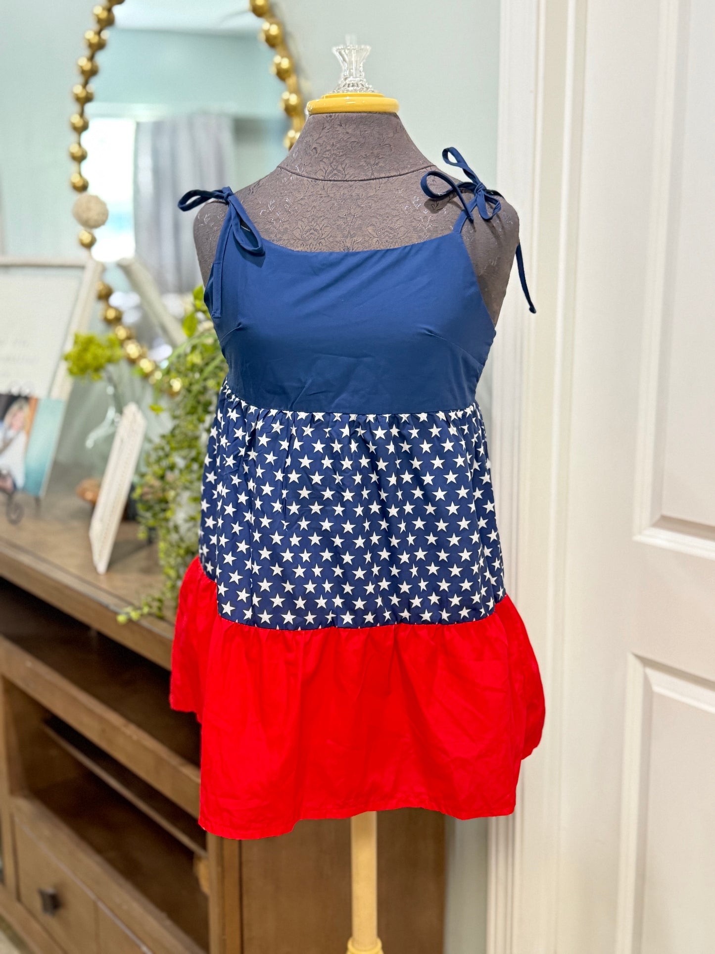 Womens Red White & Blue Smocked Dress Small NWT