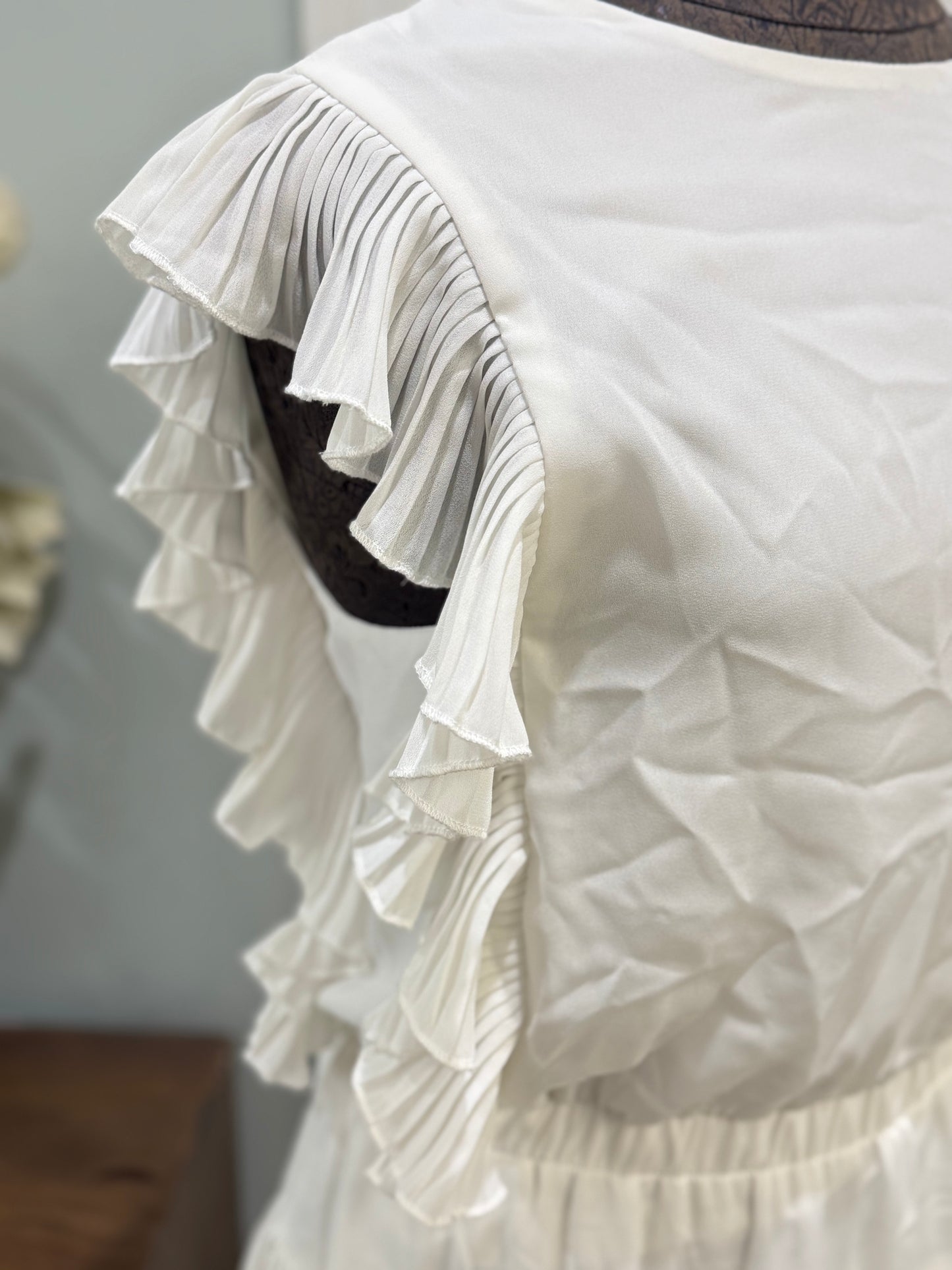 Womens TCEC White Dress Flutter Sleeve Medium EUC