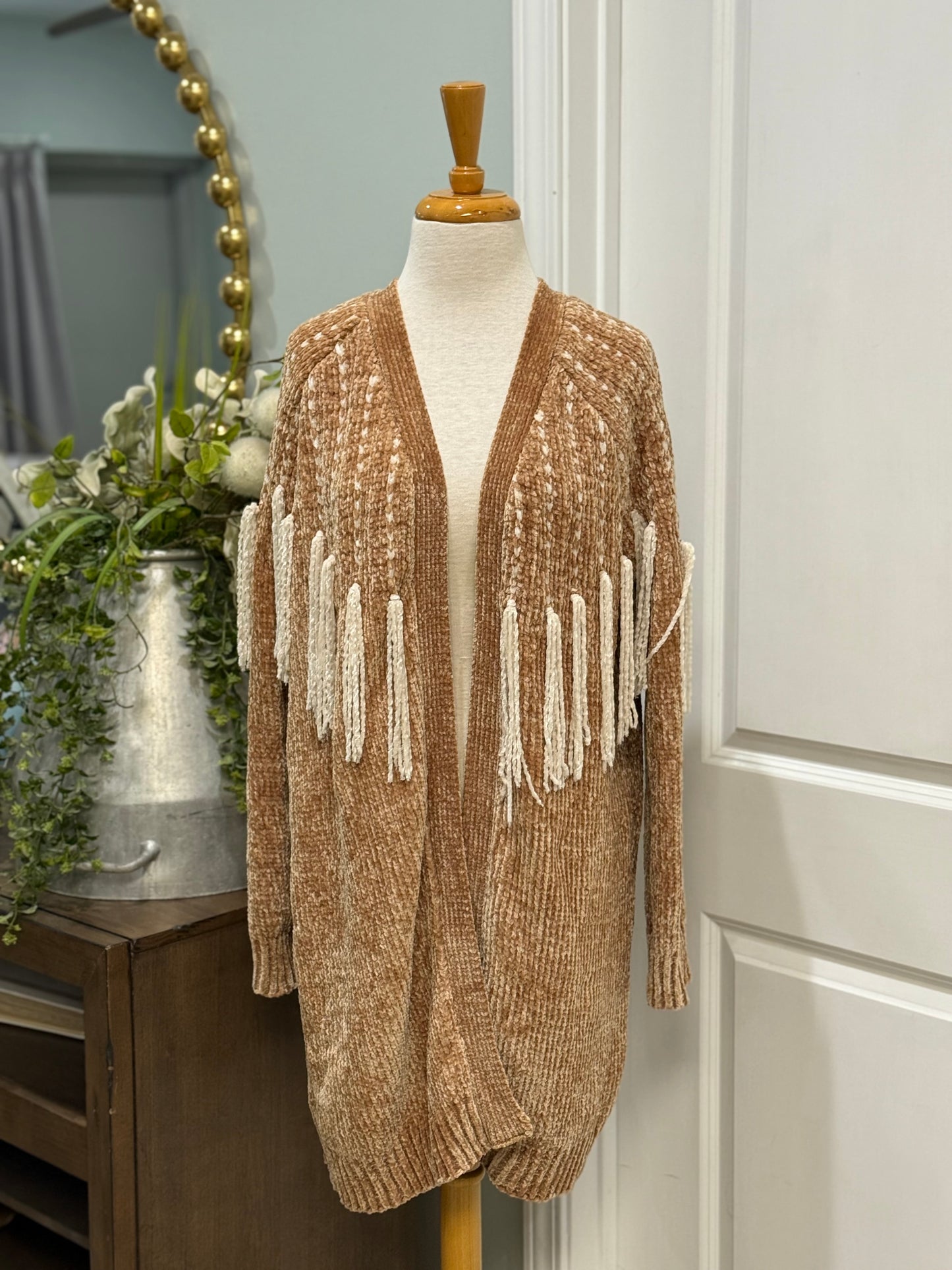 Womens Entro Chenille Fringe Cardigan Size Large