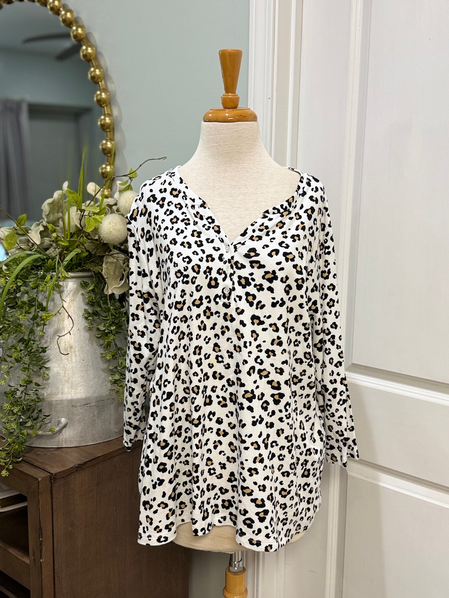 Womens Kim Rogers Leopard Blouse Size 1X