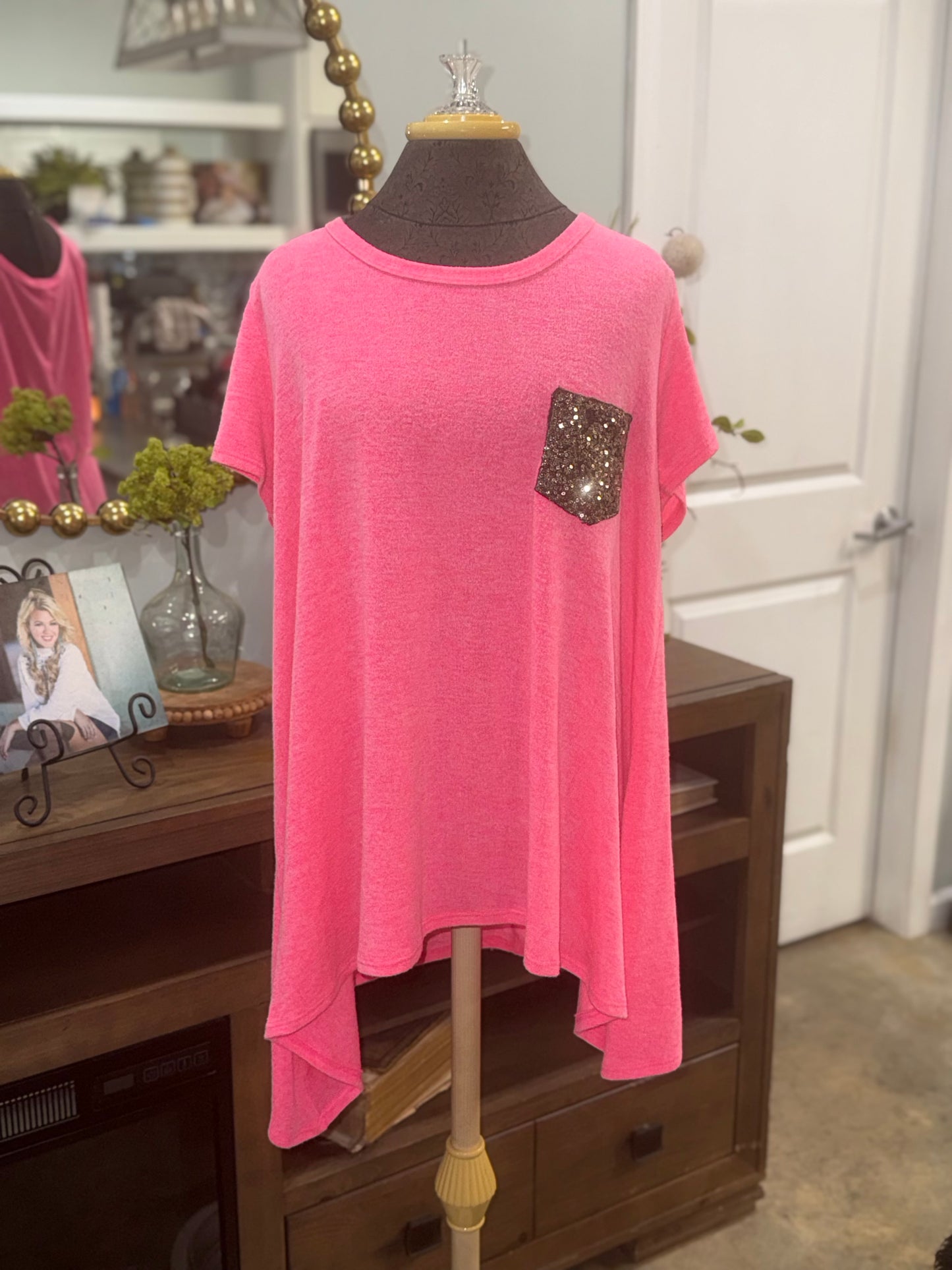 Womens Lovely J Sequin Pocket Tee 3X