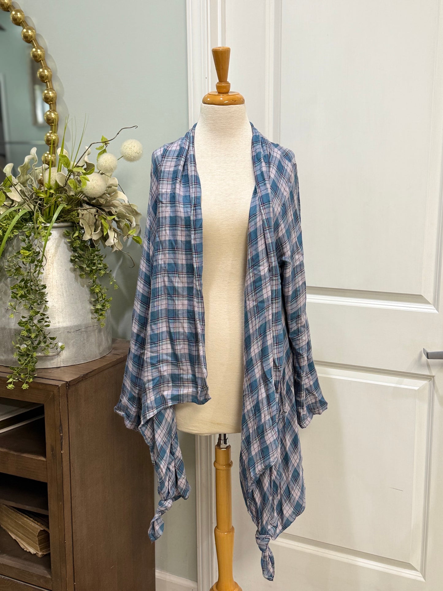 Womens Bobeau Plaid Cardigan Size Large