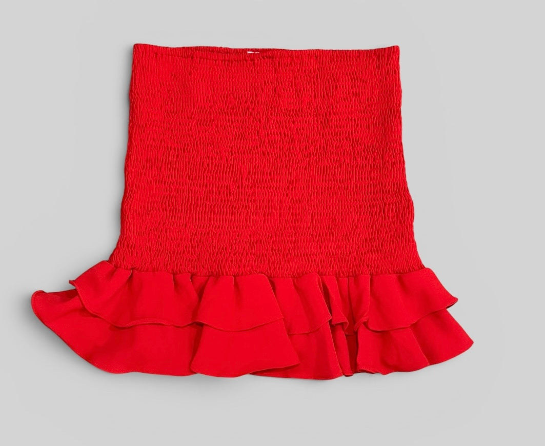 Womens Red Smocked Skirt Size Large EUC