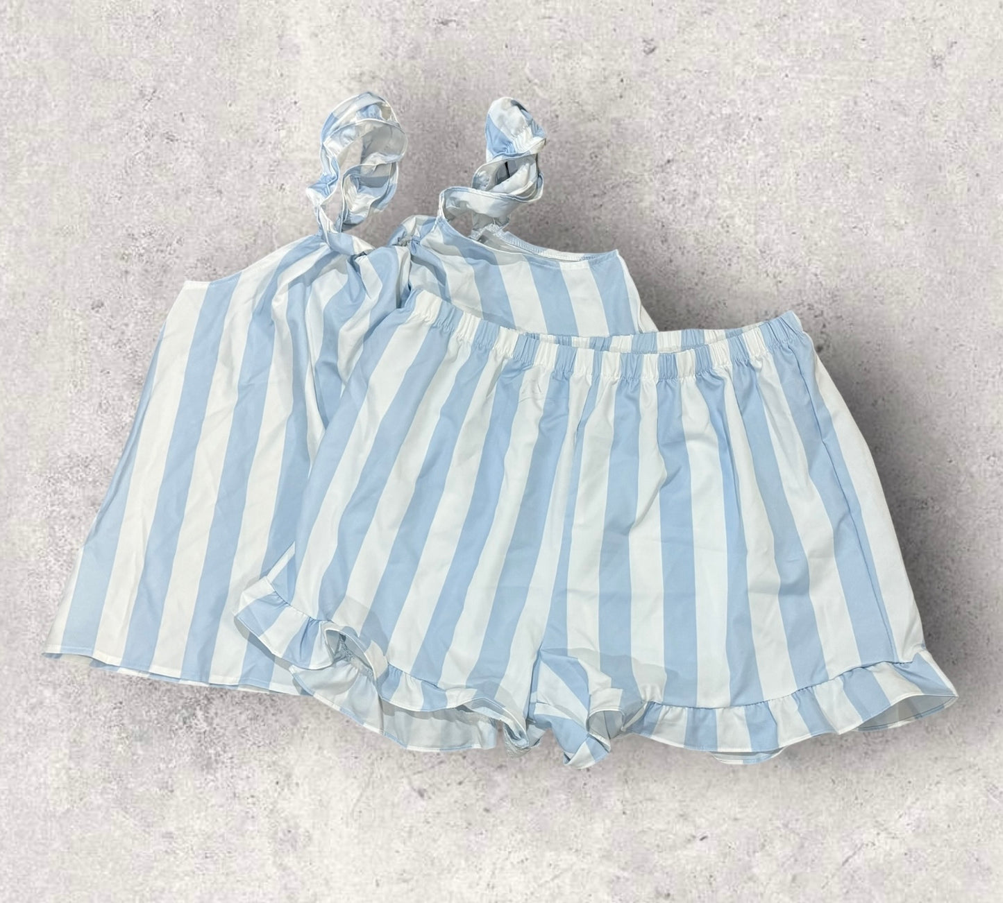 Womens Blue & White Ruffle Pajama Set Size XL