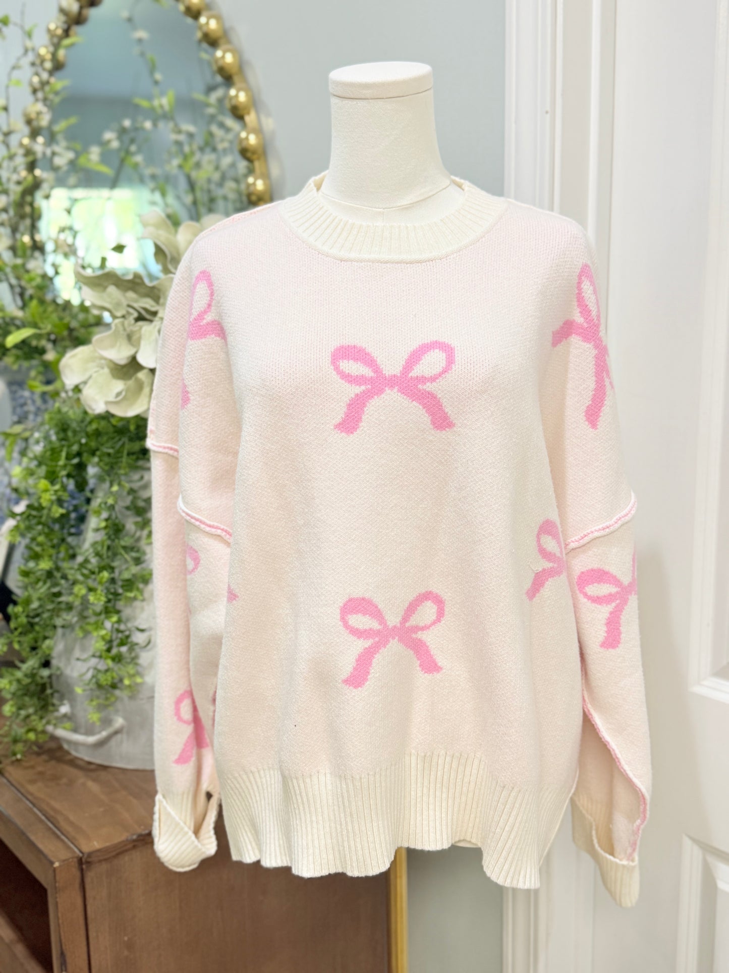 Womens She+Sky Bow Sweater Large EUC