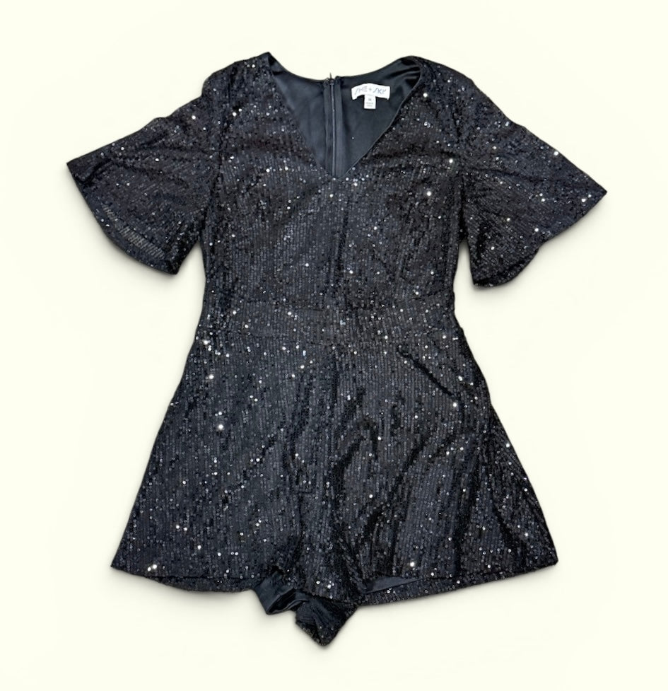 Womens Black Sequin Romper Medium EUC