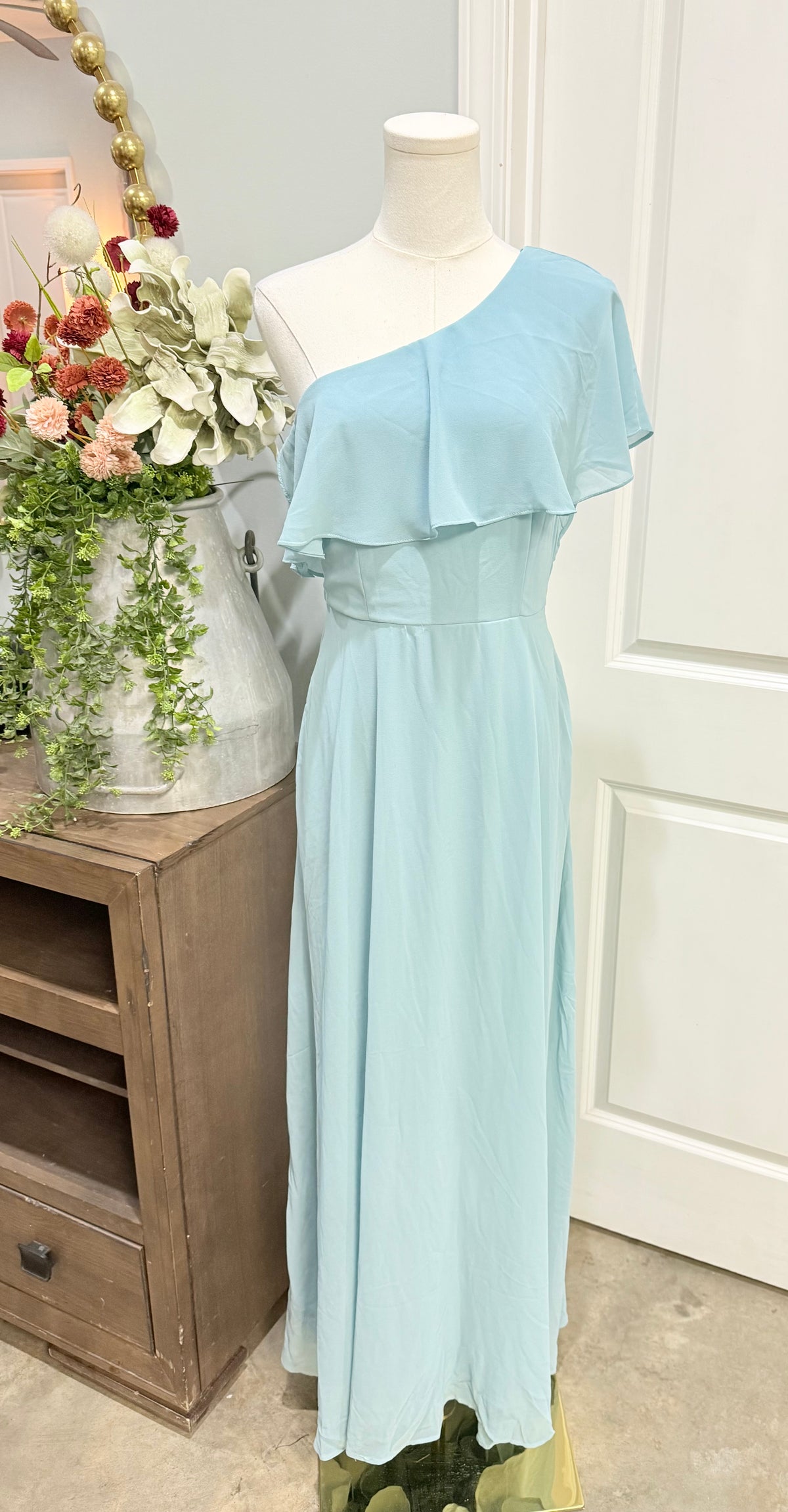 Womens Blue One Shoulder Maxi Dress Medium NWT
