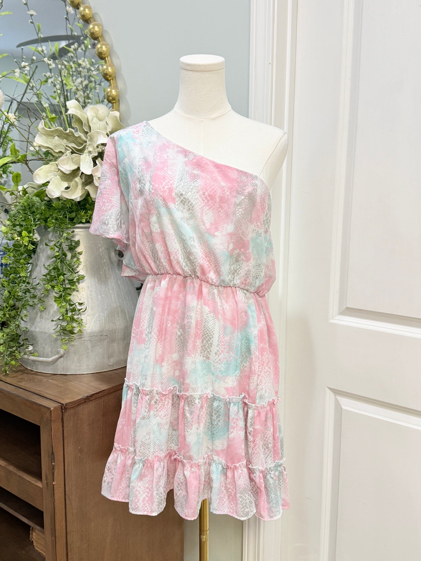 Womens Snake Print One Shoulder Dress Large EUC