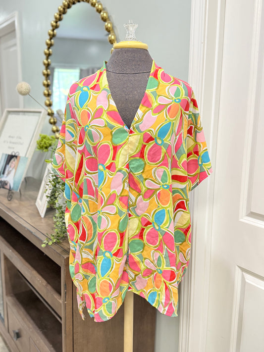 Womens First Love Multi Print Blouse 2X EUC
