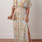 Womens Geometric Print Half Sleeve Shirred High Waist Maxi Dress M-XL