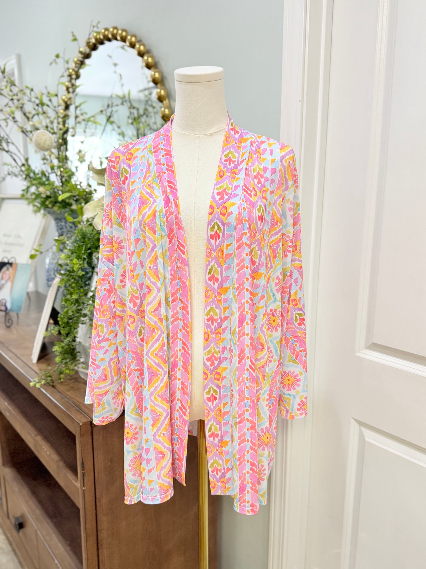 Womens Colorful Short Sleeve Cardi O/S EUC