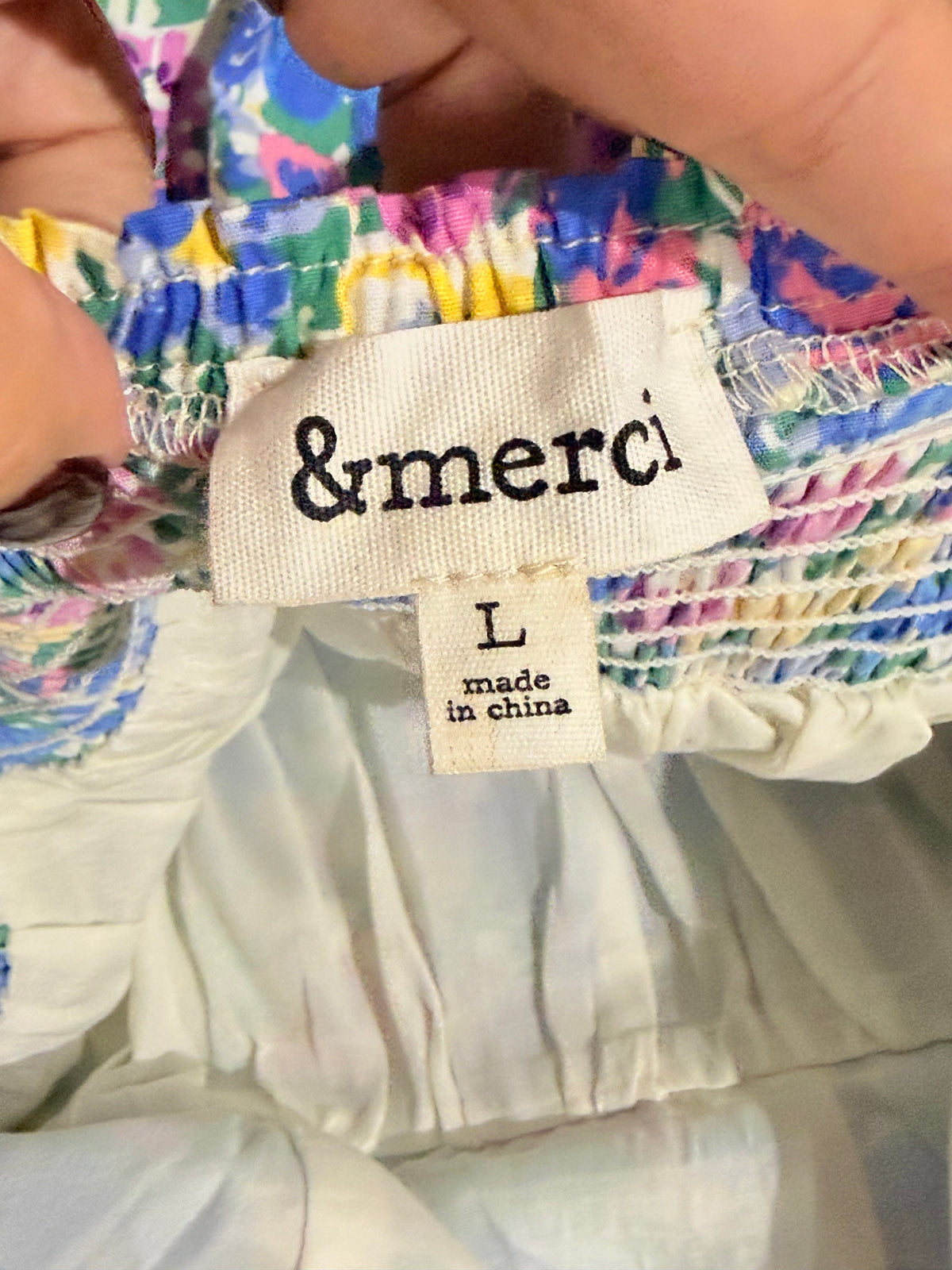 Womens &Merci Floral Peplum Smocked Dress Large EUC