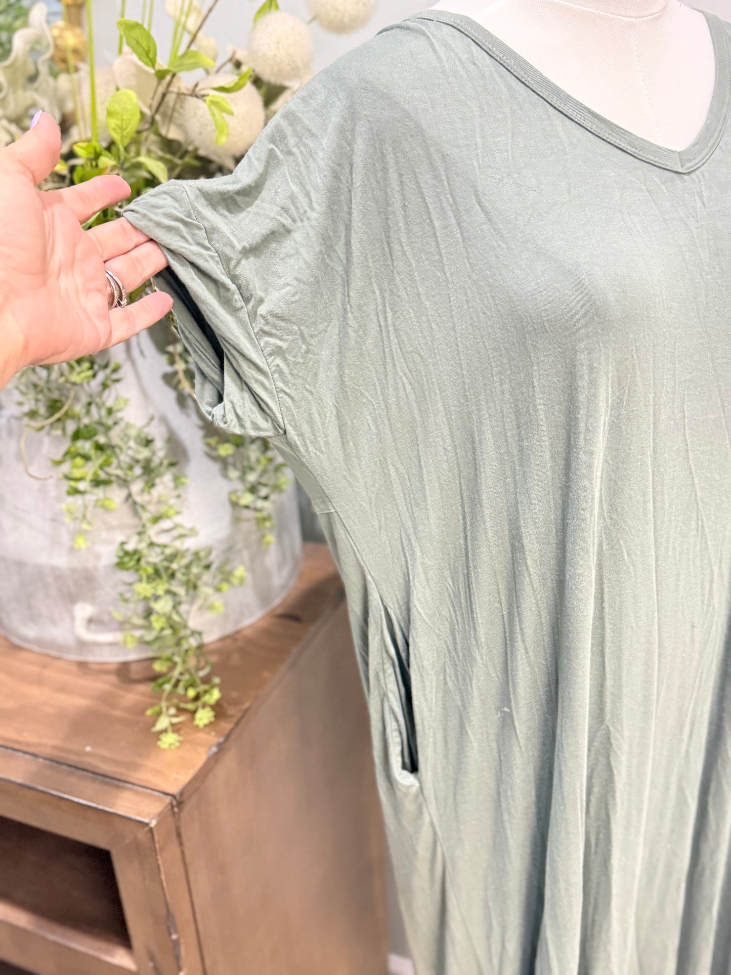 Womens Green Tshirt Maxi Dress Small OVERSIZED