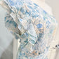 Womens Blue Floral Smocked One Shoulder Dress Large NWT