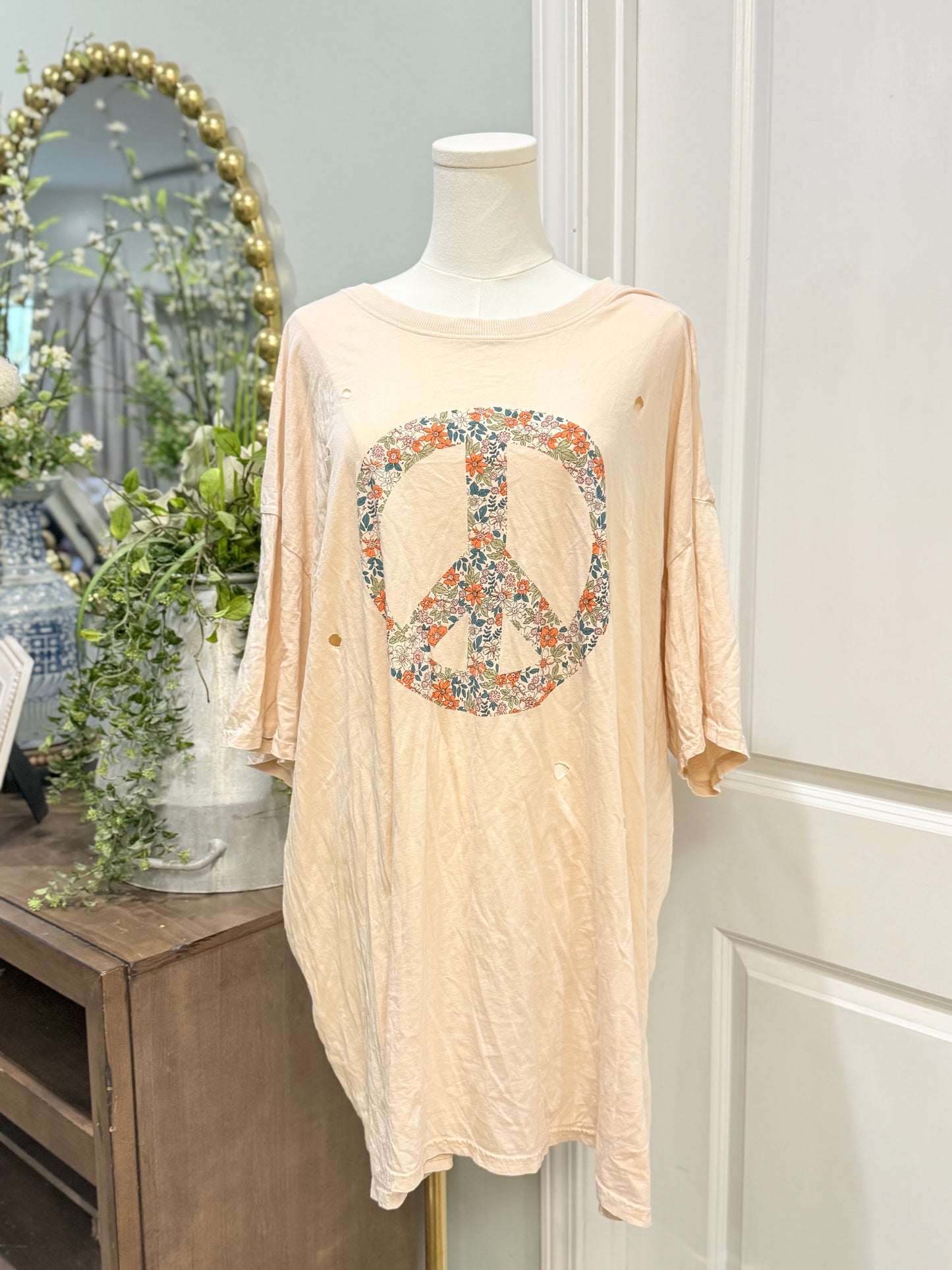 Womens Easel Peach Burnout Tshirt Large EUC