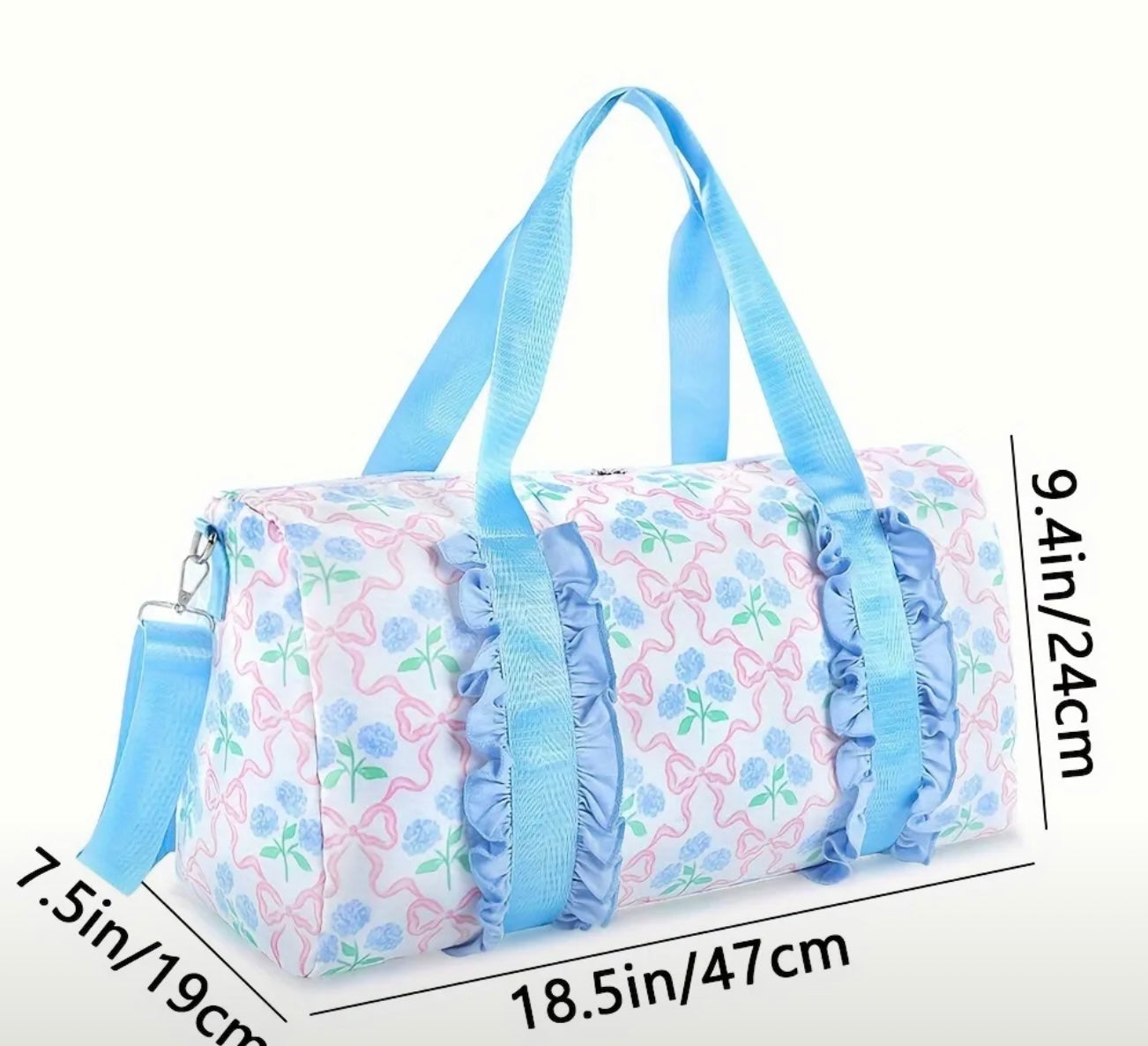 BLUE Chic Floral Overnight Duffle Bag with Ruffle Trim