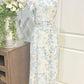 Womens Blue Floral Smocked One Shoulder Dress Large NWT