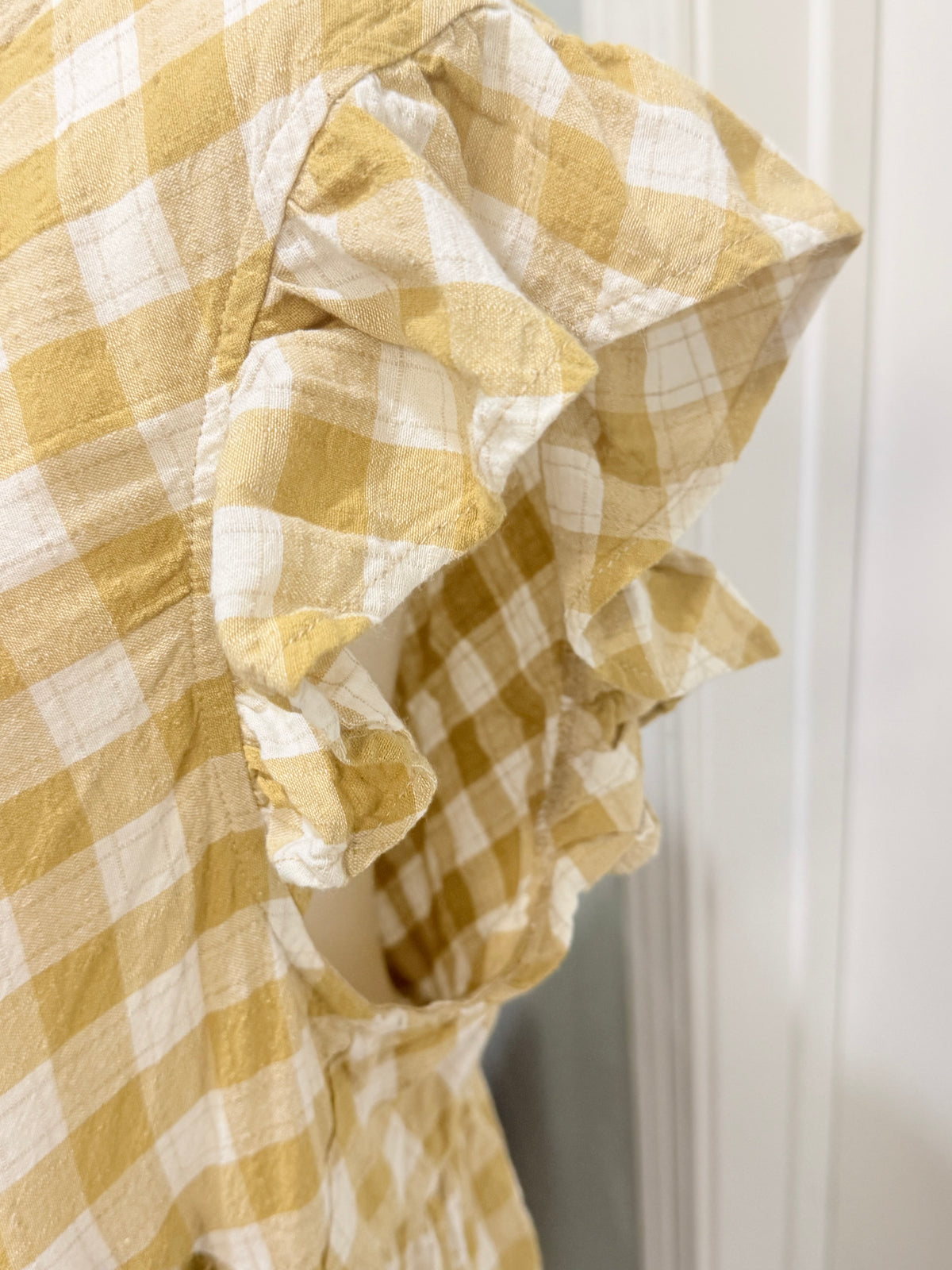 Womens Yellow Checkered Peplum Blouse 1X EUC