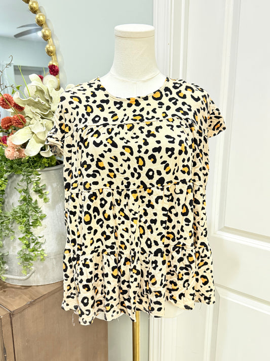 Womens Entro Leopard Peplum Blouse Large *Flaw* GUC