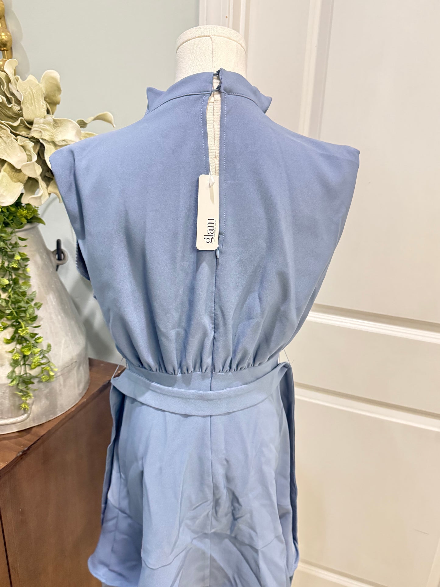 Womens Glam Blue Ruffle Dress Smal NWT