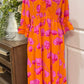 Womens Floral Frilly Orange Smocked Dress Med-XL NEW
