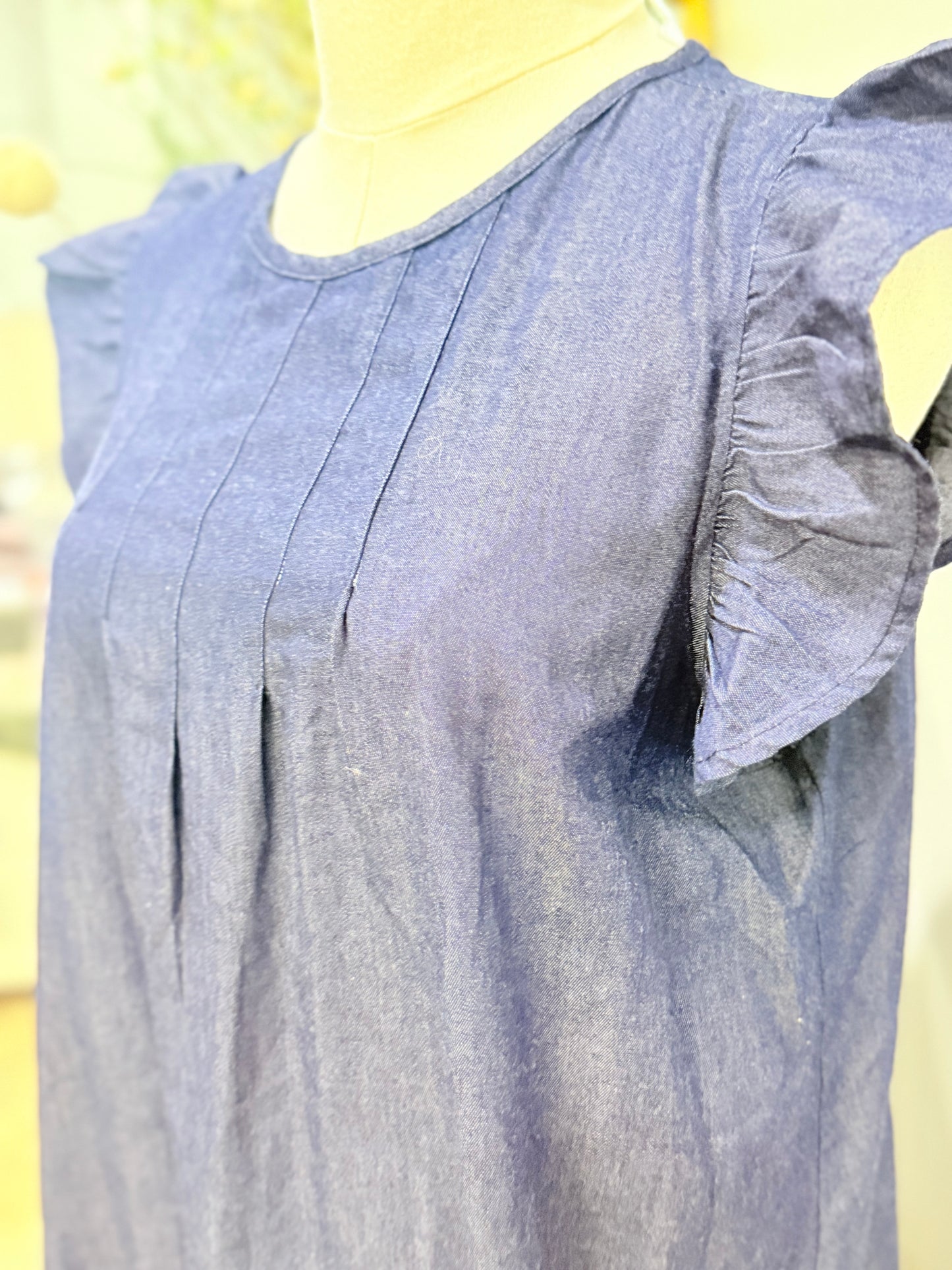 Womens Coco Main Denim Flutter Sleeve Dress Large EUC