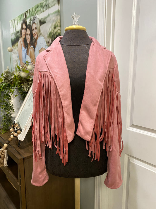 Womens Pink Fringe Jacket Size Large