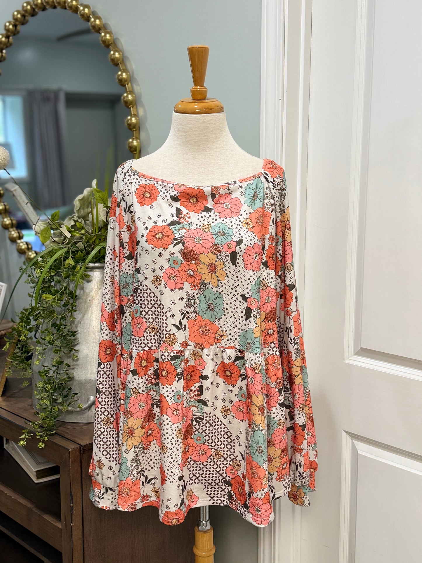 Womens Floral Peasant Style Blouse Size 3X