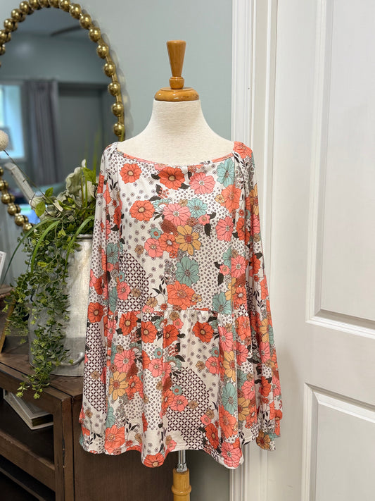 Womens Floral Peasant Style Blouse Size 3X