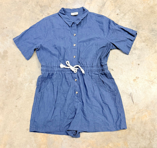 Womens Navy Linen Romper Large EUC
