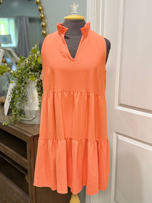 Womens Pixy + Ivy Orange Ruffle Neck Dress Medium