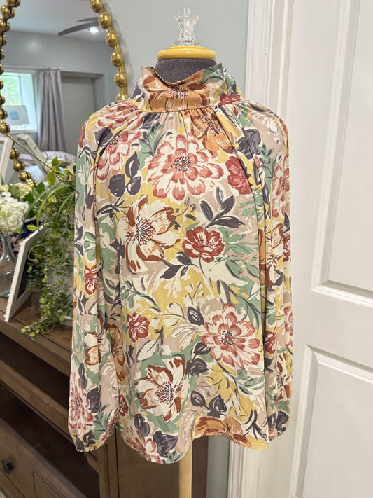 Womens 2Hearts Floral Blouse Large EUC